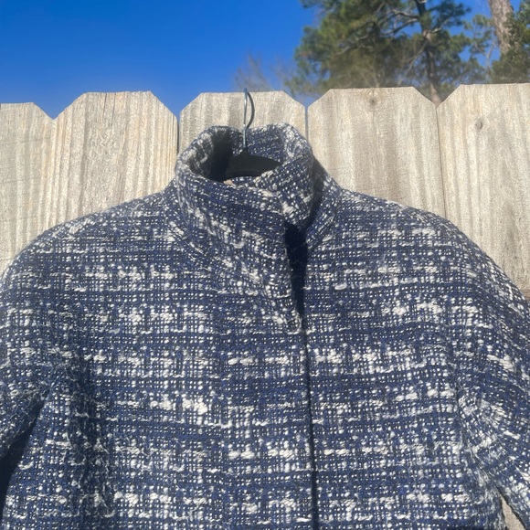 J. Crew Navy Blue and Cream Tweed City Coat Sz 0 Excellent Condition - Picture 3 of 16
